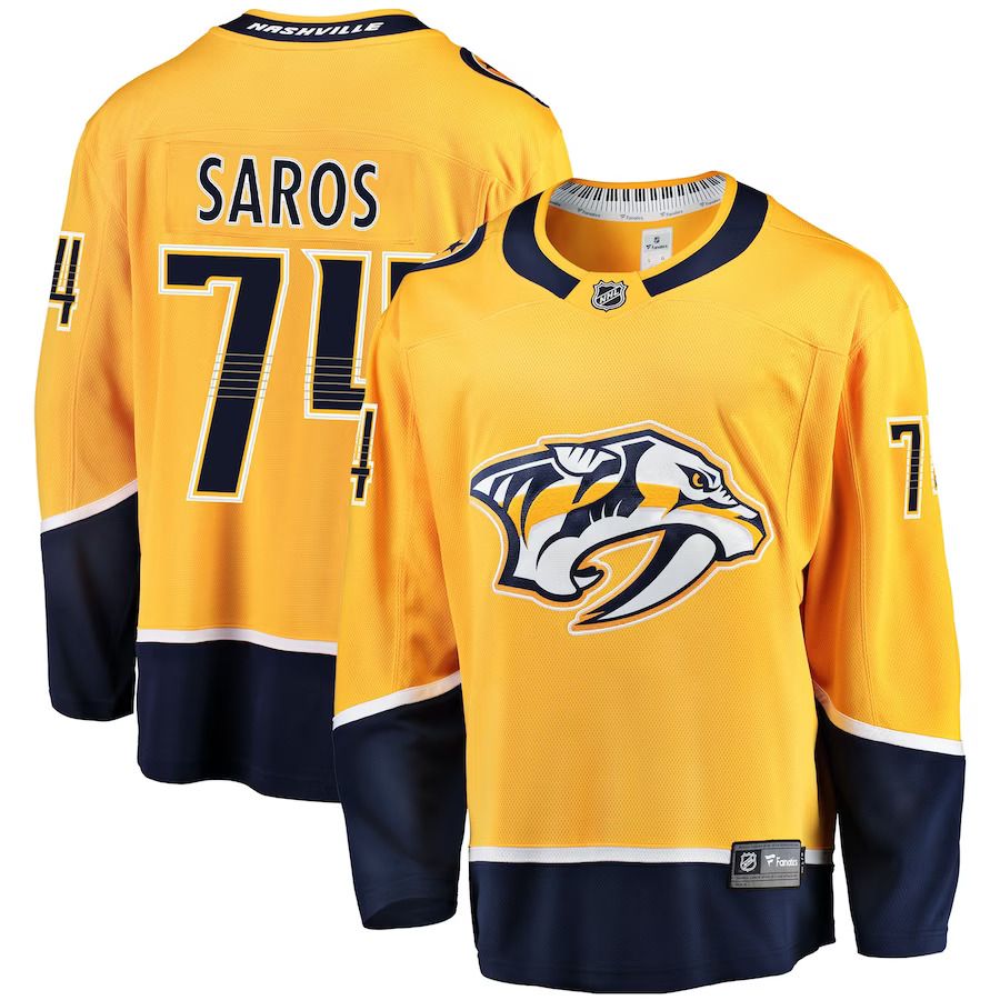 Men Nashville Predators #74 Juuse Saros Fanatics Branded Gold Breakaway Player NHL Jersey->more nhl jerseys->NHL Jersey